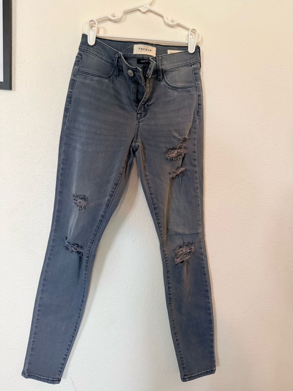 PacSun Women's Grey Ripped Skinny Jeans